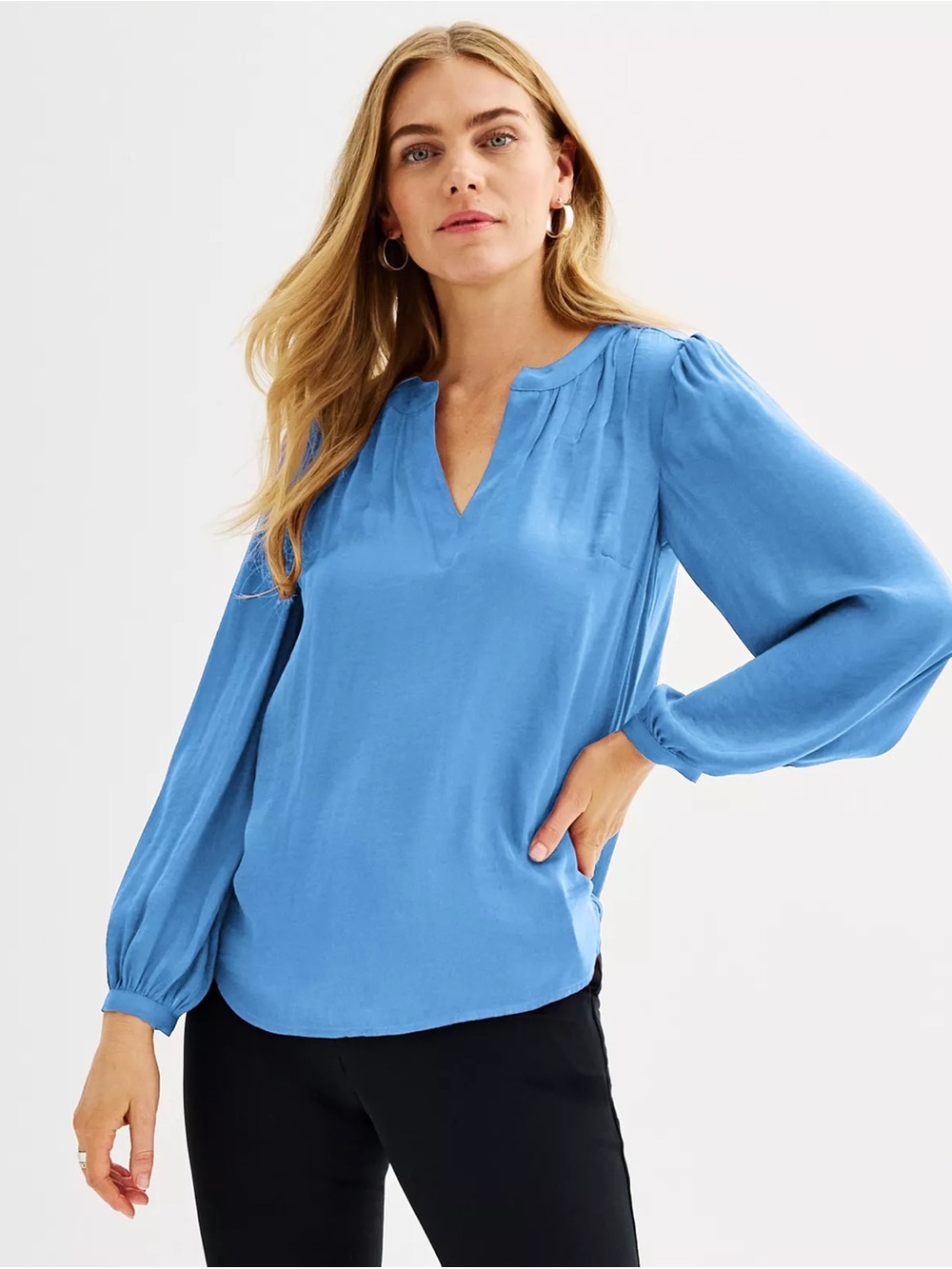 Nine West Y-Neck Pintuck Satin Blouse Size 2X